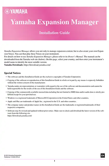 yamaha雅马哈Yamaha Expansion Manager Installation Guide
